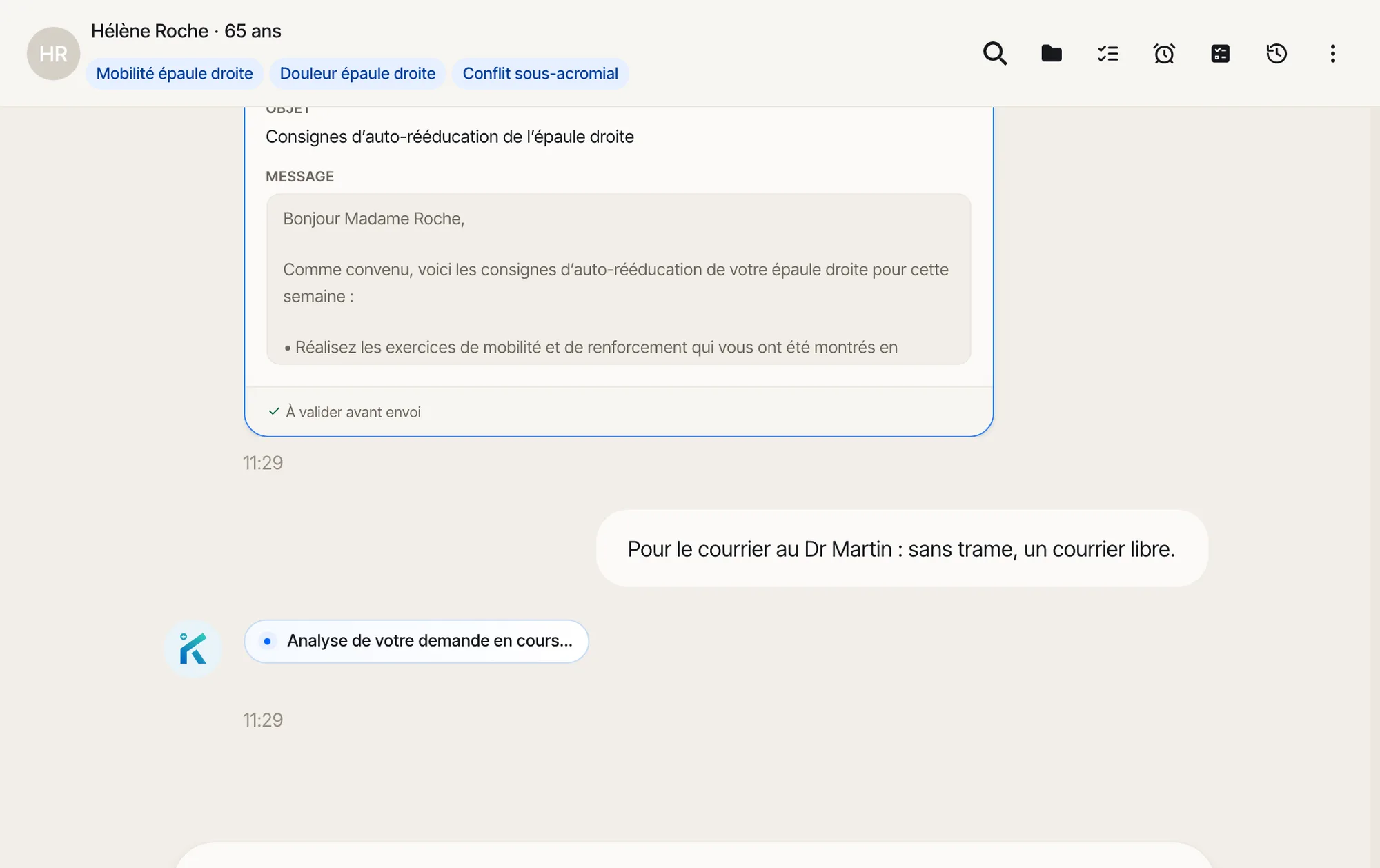 Les exercices, préparés par Markus pour la patiente