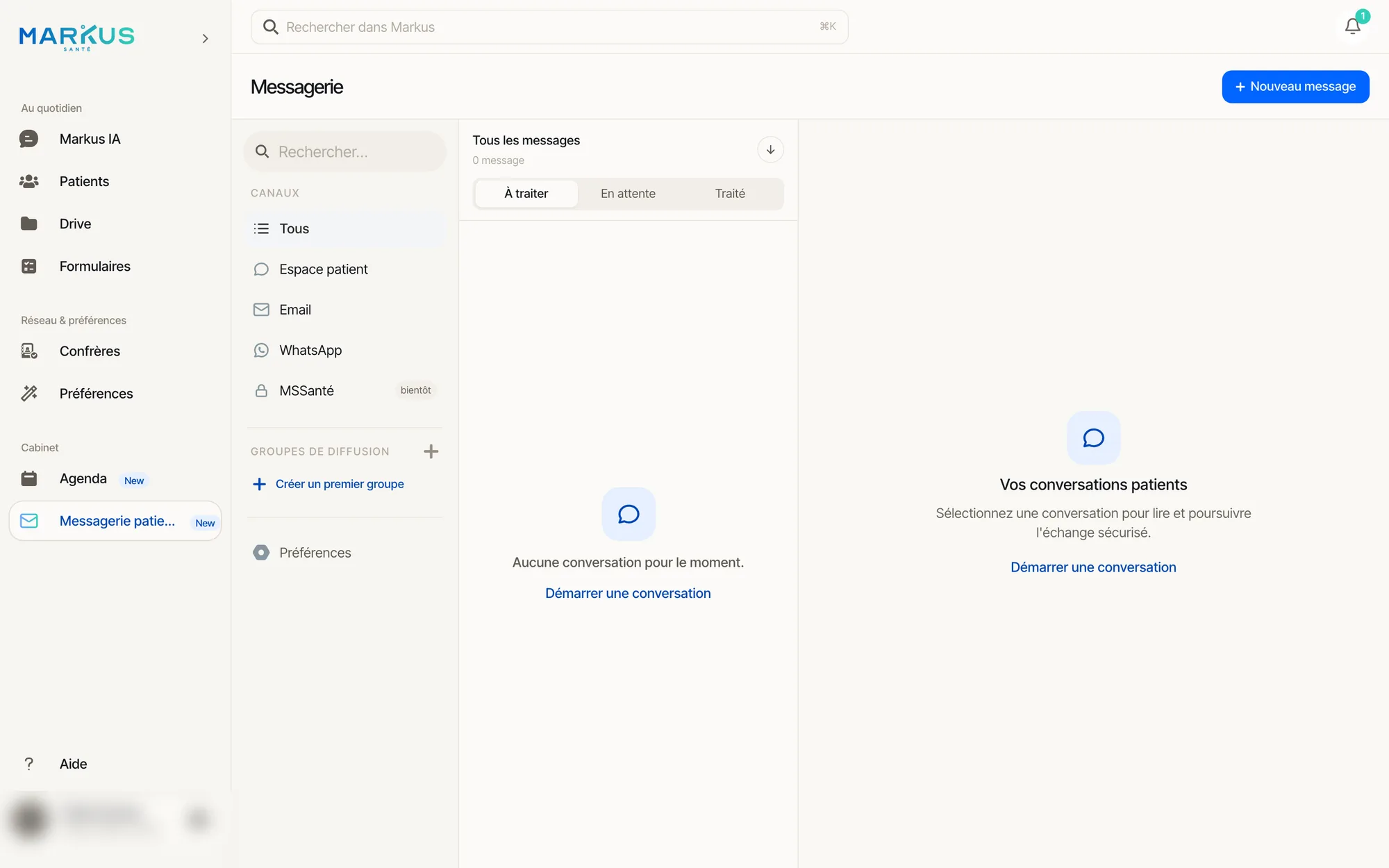 La messagerie patients : espace patient, e-mail, WhatsApp