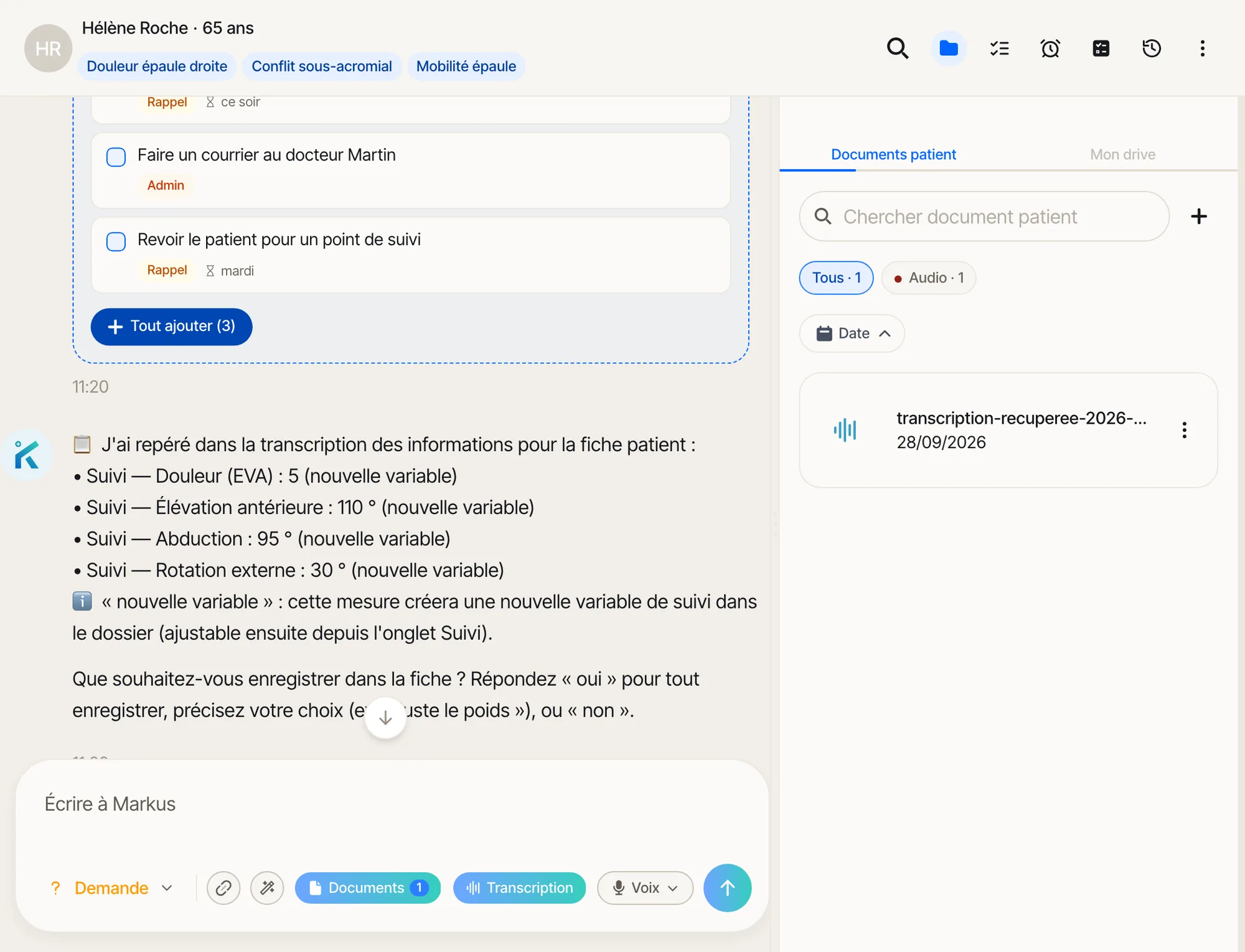 À l'arrêt : la transcription dépouillée, prête à rejoindre la fiche